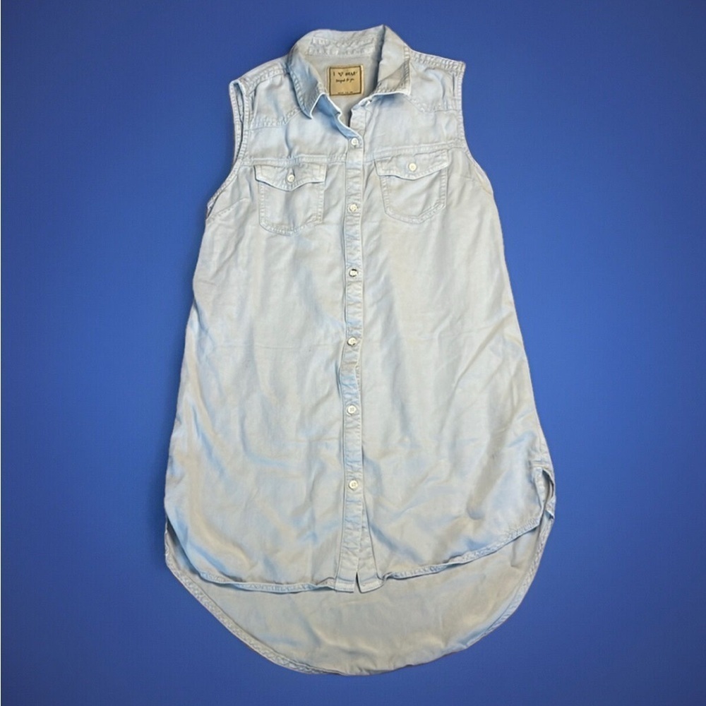 100% Tencel Soft Light Blue Sleeveless Shirt Dress 11-12y